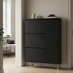 Skoskåp 'Elle' - Svart/Mässing